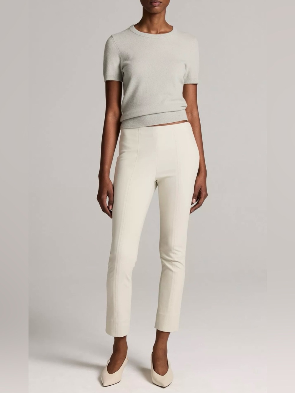 Vince Bobbi High-Rise Stitch-Seam Ponte Legging Pants Cream Gesso M